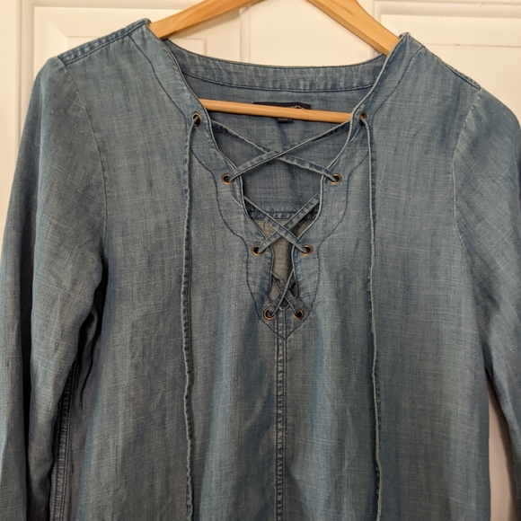 American Eagle Denim Lace Up Shirt Dress - Picture 3 of 13